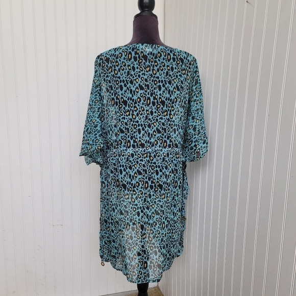 Mud Pie Womens Blue Green Brown Yellow Leopard V-Neck Swim Cover Up Tie L/ XL - Picture 11 of 14